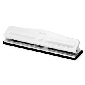 3 Hole Punch Heavy Duty, 3 Ring Hole Puncher for Binder, 10 Sheet Adjustable Paper Punch, Metal Three Hole Punch with Built-in Waste Chip Tray, Desktop 3 Hole Puncher Rubber Base, White - by Enday