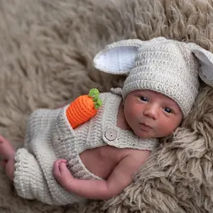 Newborn Baby Bunny Rabbit Crochet Knitted Photography Props Newborn Baby Outfits Diaper Costume Baby Clothing