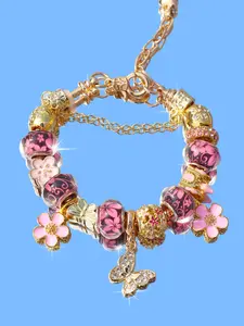 Cherry Blossom Butterfly Charm Bracelet, Blue Lucky Leaf DIY Bracelet, Beach Vacation Style, Elegant Jewelry Accessory, Personalized Graduation Bracelet