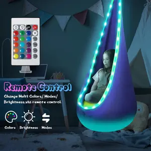 Light Up Kids Pod Swing Seat, Upgraded Kids Hanging Hammock Swing with LED Lights, Cotton Sensory Pod Swing Chair with Inflatable Pillow, Pod Swing for Kids Indoor & Outdoor (1 PCS) (Blue)