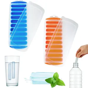 2 Pack Silicone Slim Ice Stick Tray with Lid, Easy Release Water Bottle Ice Cube Maker for Drinks & Sports Bottles, Reusable Freezer Mold Kitchen Gadget – Any Color (Orange, Blue, Green)
