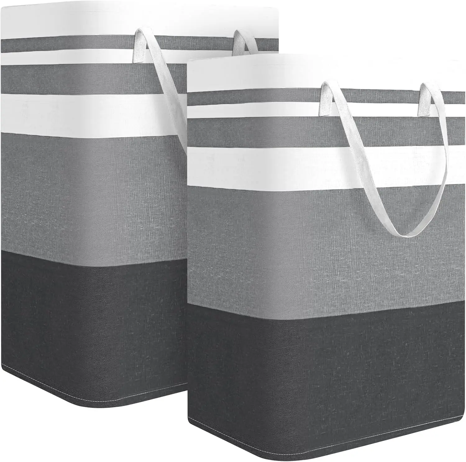 2-Pack Cotton Linen Durable Large Laundry Basket, Freestanding Collapsible Tall Clothes Hamper with Extended Handles for Clothes, Toys in Dorms, Family Homes