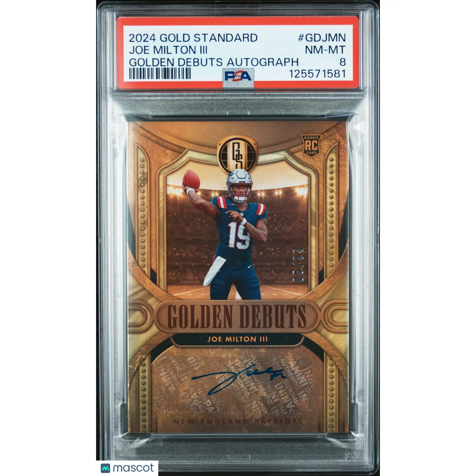 2024 Panini Gold Standard Golden Debuts Auto Joe Milton #GDJMN Rookie PSA 8