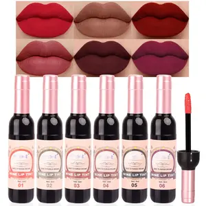 6Pcs Wine Bottle Lip Tint Stain Set Matte All Day Liquid Lipstick Sets for Women labiales mate 24 horas originales labiales magicos Wine bottle Red Matte Long Lasting 24 Hour