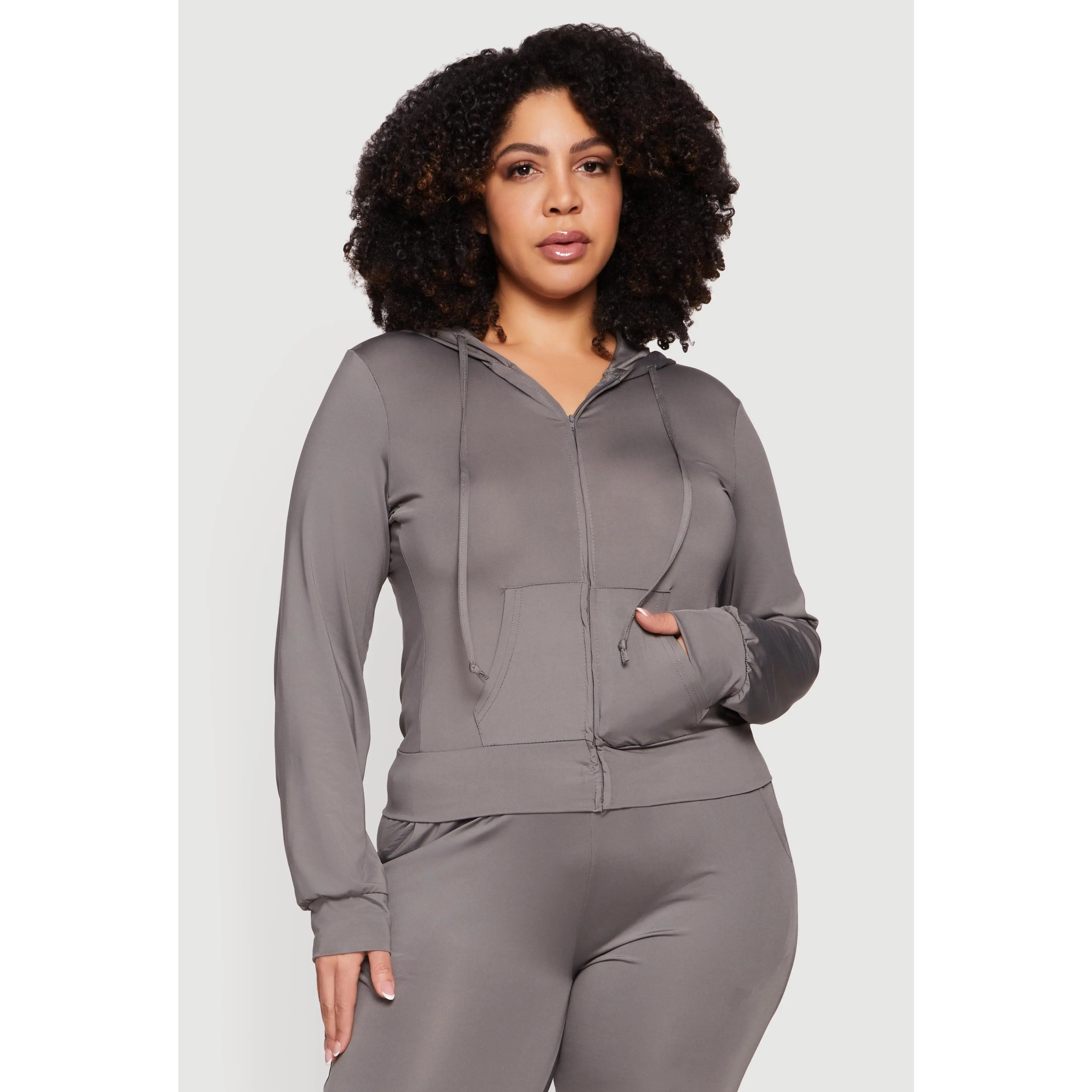 Plus Size Zip Front Hooded Active Jacket