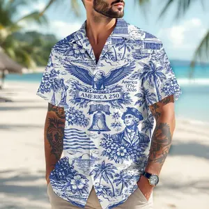 America 250 Hawaiian Shirt 1776–2026, Vintage Patriotic Shirt, 250 Years of America Celebration Button Down