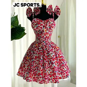 summer spring clothes Women Floral Printed Sleeveless Bowknot Strap Big Swing Mini Dress 2025 Evening Sexy Beach Party Birthday Street Dresses