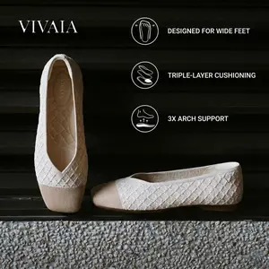 VIVAIA Square-Toe V-Cut Ballet Flats | Upgraded Comfortable Walking Shoes for Women | Breathable Knit Flats with Herbal Insole | Sophisticated Professional Dress Shoes(Margot 3.0), Wide Feet Friendly Flats, SpringFresh
