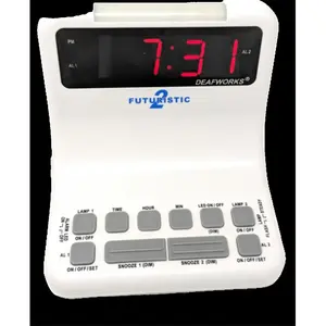 212 MAIN Deafworks Futuristic 2 Digital Modern Dual Alarm Clock - White Home Decor Clock with Flashing or Steady Light Mode, Dual USB Charging Ports, Digital Clock