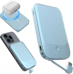 NOBIS Power Bank Slim da 5000mAh con Cavo Integrato: Caricatore Portatile con Aggancio Magnetico, Ricarica Rapida 22,5W e USB-C In/Out, per Smartphone e Dispositivi Android