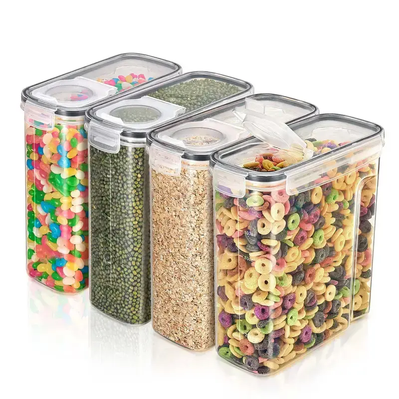 4pcs Set (4 L/ 135 Oz) Extra-Large Capacity Airtight Food Storage Containers Ideal for Bulk Food Storage Bpa-Free Plastic Containers Pantry Storage Jars Perfect for Grains, Nuts, And Rice Kitchen Organization And Storage Kitchen Additions
