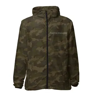 Forest Camo CLUTCH POCKETS  lightweight zip up windbreaker Fabric Jacket Menswear Zipper Coats Elastic Mesh Polyester Tops Underwear