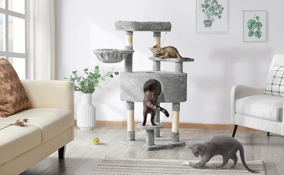 Yaheetech 46″ Height Multilevel Cat Tree Big Plush Cat Condo Scratching Posts for Cats with Perch Platform Basket Condo for Kitten Tower Indoor Cats