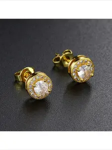 Trendy Round Zircon Stud Earrings Full of Sparkling Diamonds for Everyday Wear and Commute Shining Earrings