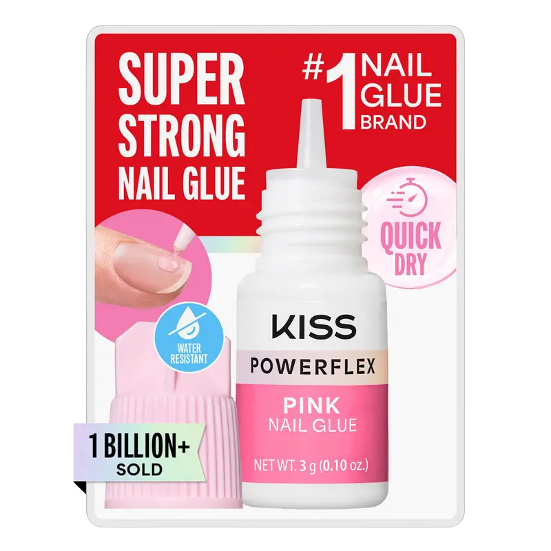 Kiss PowerFlex Pink Fake Nail Glue - 0.10 oz. | Nail Adhesive, Press-On Glue, Pink Tint, Strong Hold