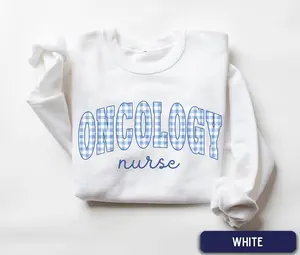 Oncology Nurse Sweatshirt / Short Sleeve T-SHIRT , Blue gingham Oncology Nurse, Oncology Nurse Sweater, Nursing School Grad Gift, Oncology RN gift