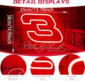 Number 3 Neon Sign Legends Never Die Neon lights Racing Themed Light Sign Tribute to The Intimidator for Wall Decor Neon Light for Racing Fans and Man Caves Gifts
