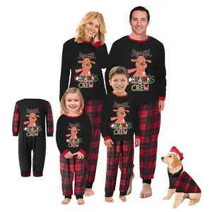 REDWOON Christmas Matching Pajamas Elk Print Long Sleeve Shirt And Plaid Pants Set Loungewear Soft Sleepwear