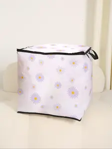Large Capacity Clothing Storage Bag, Daisy Pattern, Foldable with Strong Zipper, Ideal for Moving, Organizing, Travel, All Seasons Use