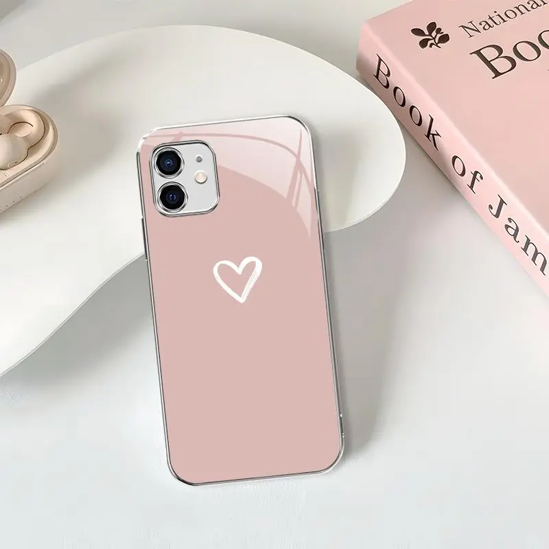 Graffiti Simple Love Heart Light Luxury Glass Phone Case, Mobile Phone Accessories for iPhone 12 Mini-975