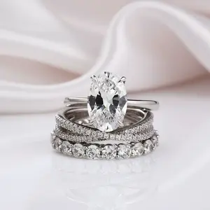 White Gold 3pc Oval Cut Simulated Diamond Options Wedding Ring Set