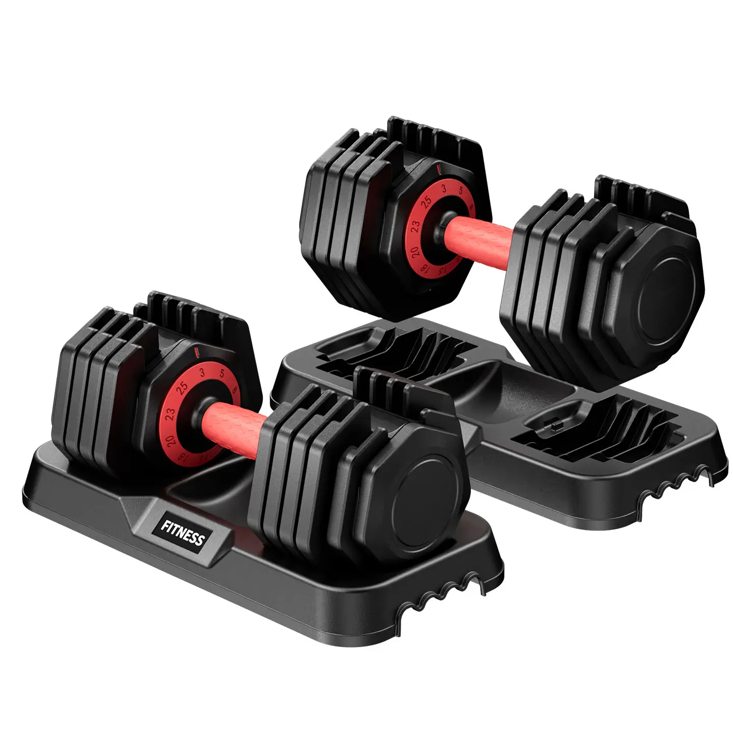 25 lbs Pair of Adjustable Dumbbell Set - 10-Gear Weight Adjustment, 1-Handed Selection, Nylon Finger-Free Grip Handle, Built-In Precision Locking Core, Stable No-Wobble Workout, High Safety, Space-Saving for Arm Strength Training