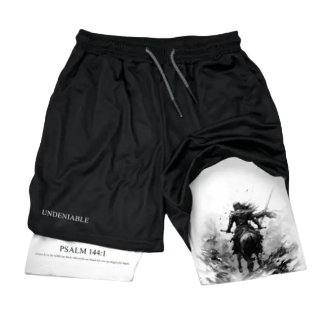 PSALM 144:1 WARRIOR Performance Shorts Summer Double Layer Fitness Training Pant Sports