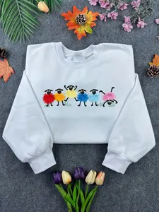 Funny Fuzzy Sheep Fringed Lamb 6 in a row fringe embroidered sweatshirt, Farm kids hoodie, Funny Sheep Sweatshirt