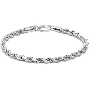 LeCalla 925 Sterling Silver Italian Diamond-Cut Braided Rope Chain Bracelet for Men 7.5 Inches