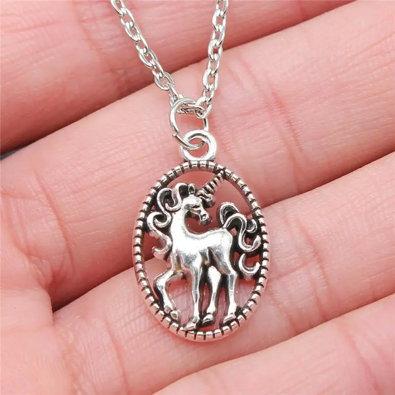 Women's Unisex Antique Silver Metal Coating 24x15mm Unicorn Pendant Letter Necklace - Casual Daily Fashion Costume Jewelry Accessory, Chain Jewelry Necklaces