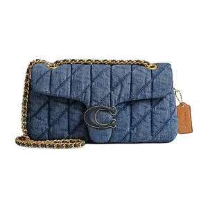 Coach Tabby 26 Medium Indigo Blue Quilted Logo Fabric Crossbody Shoulder Bag for Women