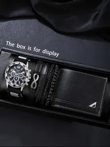 Men's Business Casual Quartz Watch Set, Includes Wallet & Stackable Bracelet, Perfect Gift for Daily Wear, Holidays, Birthdays, Christmas, Quartz Movement, Fashionable Accessories