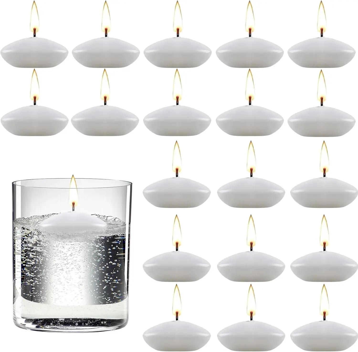 20 Pieces 1.5 Inch White Unscented Dripless Floating Candles for Centerpieces Wedding Valentines Party Pool Party Spa Bathtub