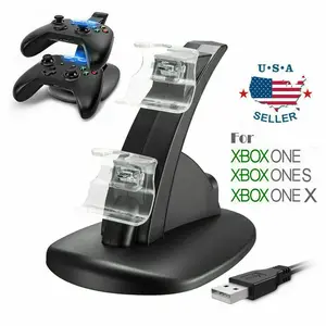 Dual Controller Charger Dock Station for Xbox One One X One S ABS Plastic Micro USB Charging Stand with LED Indicator 2 Hours Full Charge
