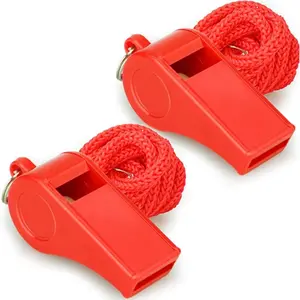 Red  Whistles with Lanyard, Loud Crisp Sound, 2 Packs Plastic Whistles Ideal for Lifeguard, Self- and