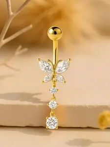 Butterfly Belly Button Piercing - Stainless Steel - CZ Butterfly Charm Cubic Zirconia - Edgy & Elegant Design Navel Jewelry - Dangling jewelry - Gift for Her