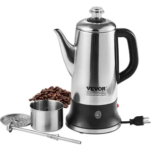 VEVOR 12-Cup Electric Percolator Coffee Pot, 304 Stainless Steel Coffee Percolator with Keep Warm Function Heat-Resistant Handle, Classic Coffee Maker, Quick Brew Easy-Pour Spout, Silver
