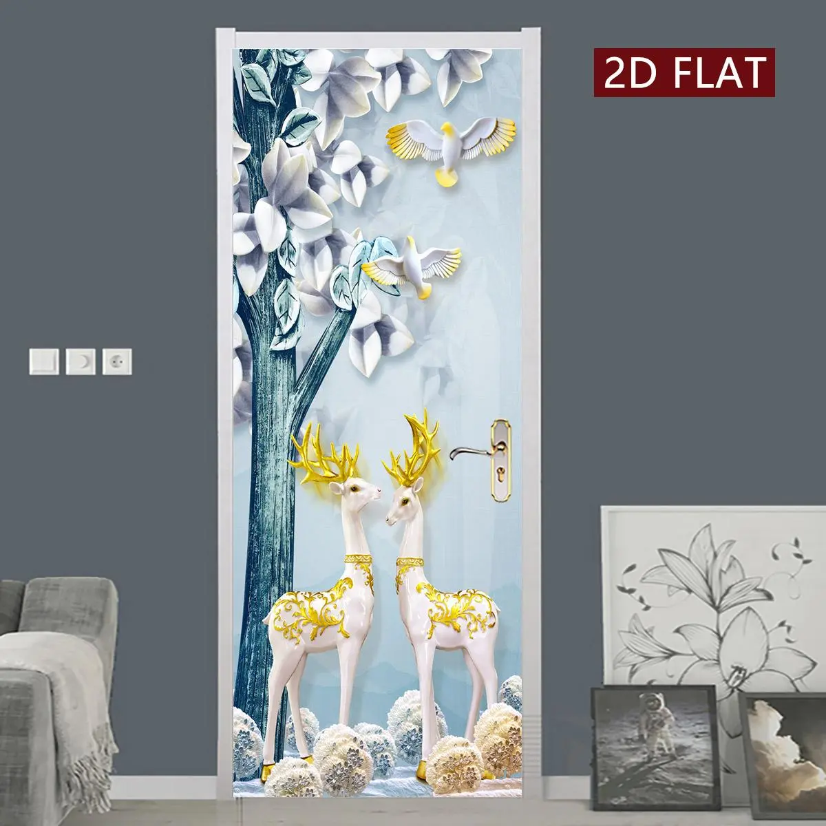 Landscape Pattern Door Sticker, 2 Counts/set Easy Apply Peel & Stick Door Decal, Waterproof & Scratch Resistant Decoration Painting for Home Wall Decoration, Ornaments