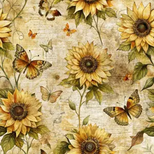 Vintage Sunflowers and Butterflies Pattern 1 Quilting Cotton Fabric