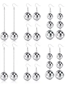 8 Pairs Sparkled Disco Ball Earrings for Women Silver Mirror Ball Dangle Earrings 60s 70s Disco Earrings Halloween Party Disco Outfit Costume Accessories High Quality Earrings