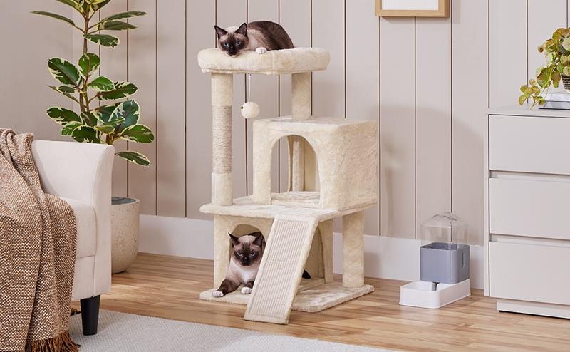 Yaheetech 36″ Height Cat Tree Multilevel Cat Tower with Double Condos, Scratching Post & Board, Sturdy Particleboard, Suitable for Small/Medium Cats