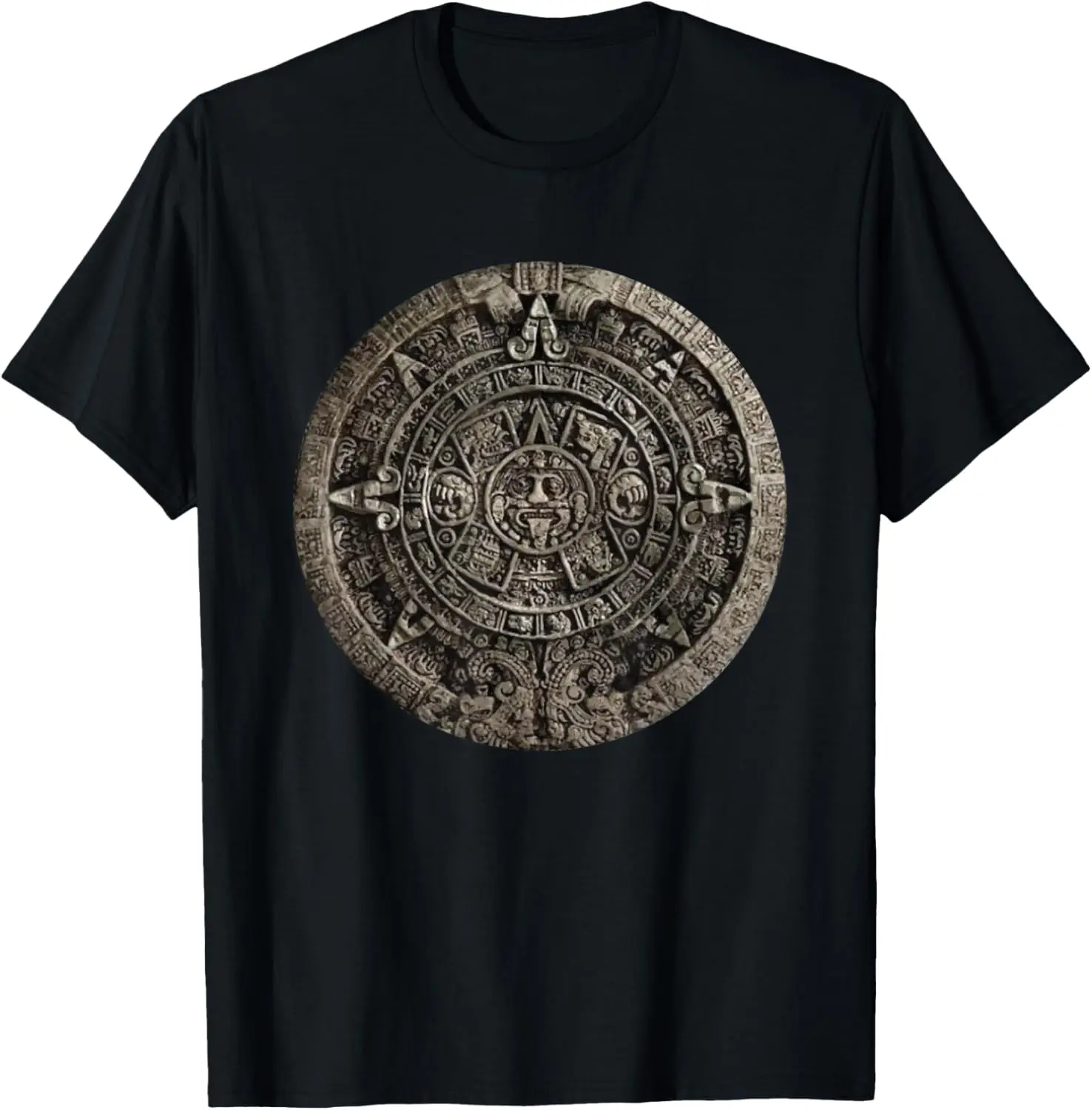 Vintage Aztec Calendar Graphic T-Shirt, Unisex Funny Distressed Cotton Top, Casual Style Streetwear, Casual Style Tee