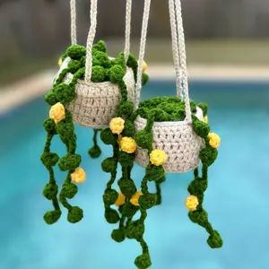 Crochet Plant Decor - Handmade Wall Hanging, Unique Home Decor, Boho Bedroom, and Office Decor - Thoughtful Gift for Plant Enthusiasts, Fake Flowers Housewarming Modern Bedroom Accessory Nature Hangable Ornaments Cotton Box Bedroom Housewarming Modern