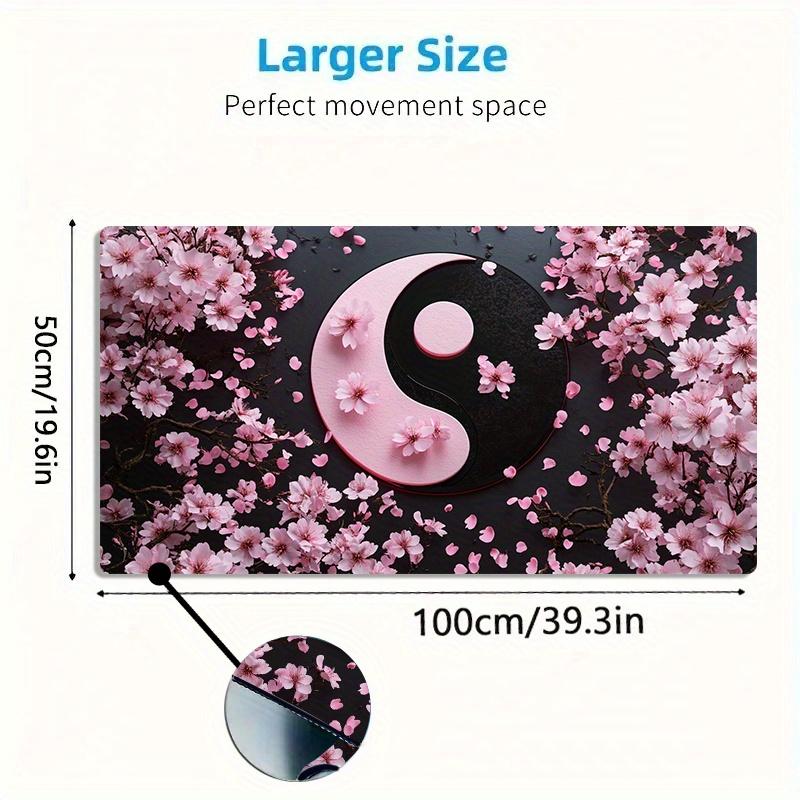 High Quality 1Pc Large Yin-Yang Cherry Blossom Gaming Mouse Pad With Non-Slip Rubber Base, Pink & Black Japanese Design - Oversized Desk Mat For PC, Computer, Office & Gaming Setup, Washable Surface, Ideal Gift For Gamers & Professionals