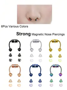 6 Pcs Magnetic Nose Rings Set Non-Piercing & Pain-Free Strong Magnetic Stainless Steel Multi-Color & Multi-Style For Women Men Daily Wear Body Art Gift Nose Piercings