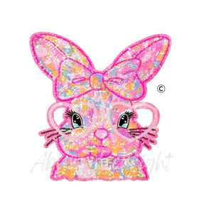 Pink Glasses Ombre Bunny Easter Sequin Patch - Large