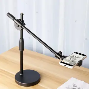 Tabletop Overhead Tripod Stand with Ring Light, Mobile-Cellphone Holder, Boom Arm, Portable Compact Durable Plastic Camera Accessory for Nail Art, Table Shooting