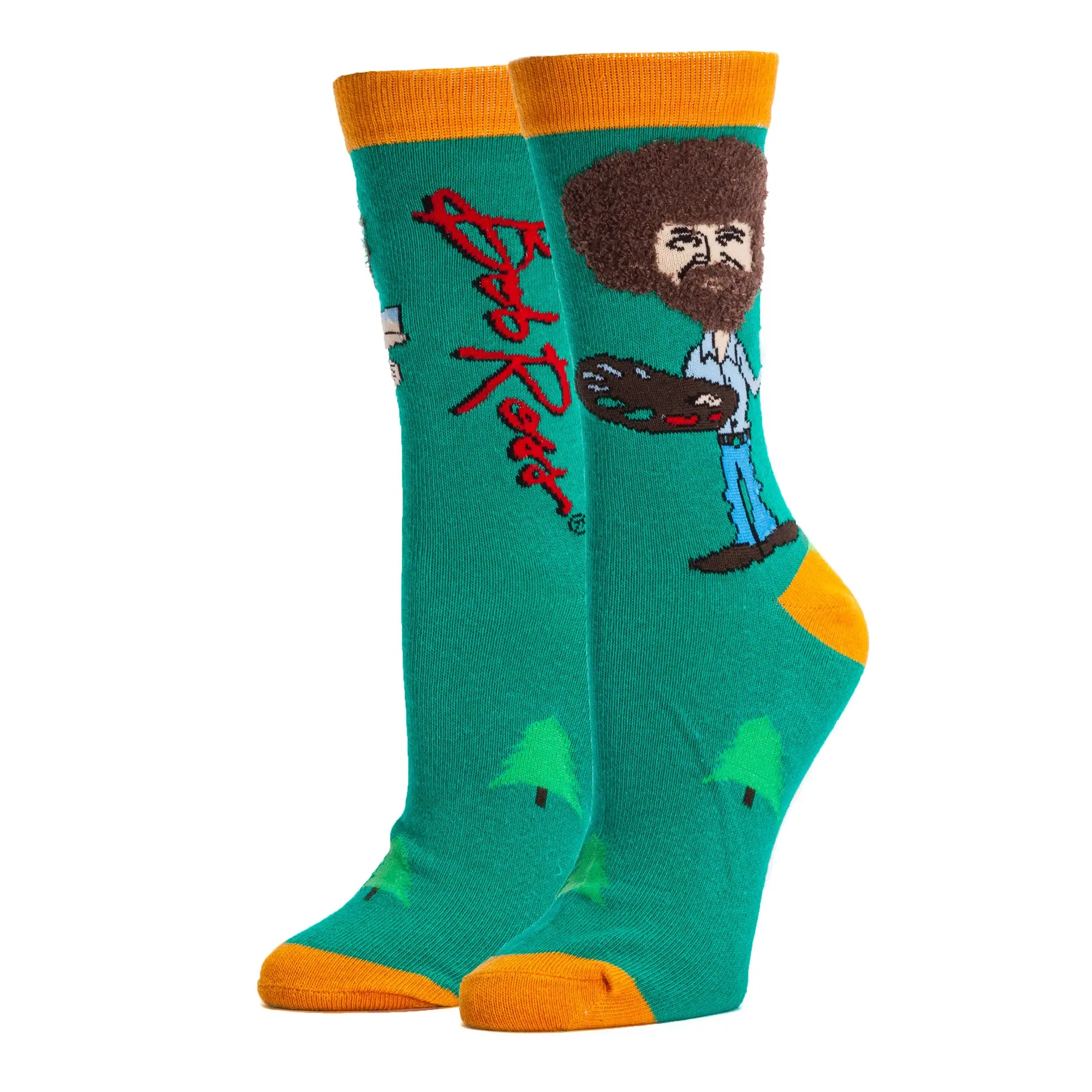 Women's Funny Novelty Bob Ross Crew Socks, Fun Fuzzy Hair Crazy Socks, True Bob Ross, Size 5-10