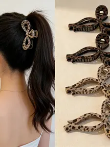 2pcs Vintage Leopard Print Bow Hair Clips, High Elasticity Strong Bite Force, Suitable for High Ponytail Bun Half Updo, Daily Commute Date