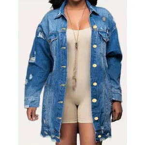 Women Fashion Dark Blue Denim Jacket Fashionable Loose Casual Coat For Women Female Outwear With Stylish Design And Comfortable Fit
